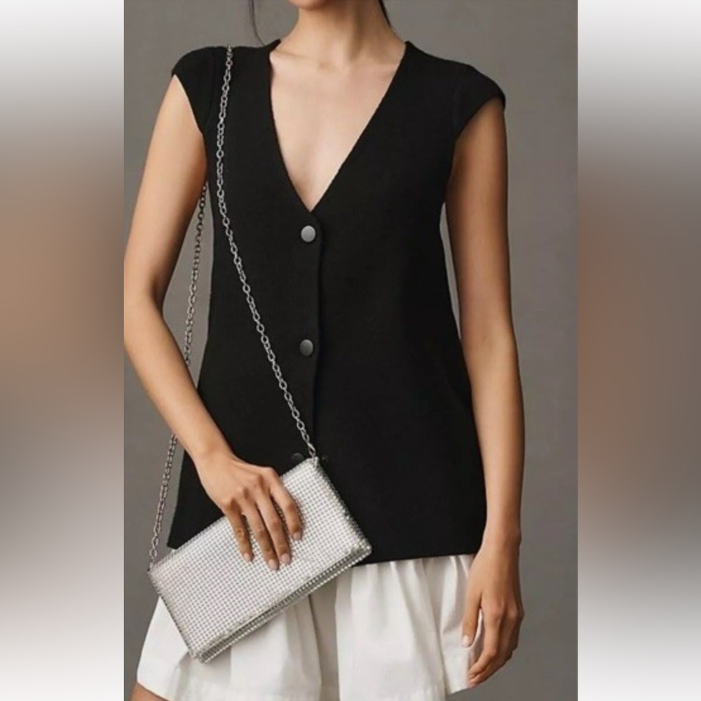 Anthropologie The Willa Black Oversized Sweater Vest| Size S